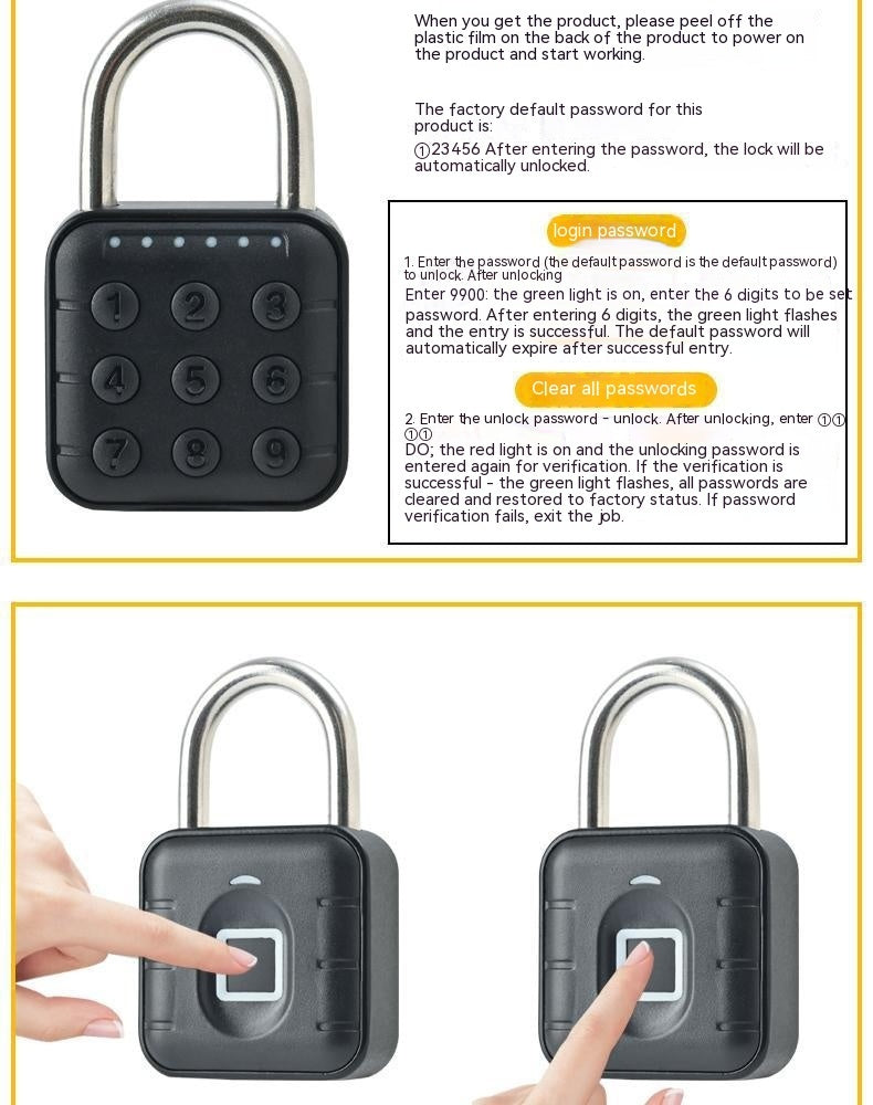 Fingerprint Lock Padlock Household Waterproof Password Cabinet Anti-theft Door Lock APP